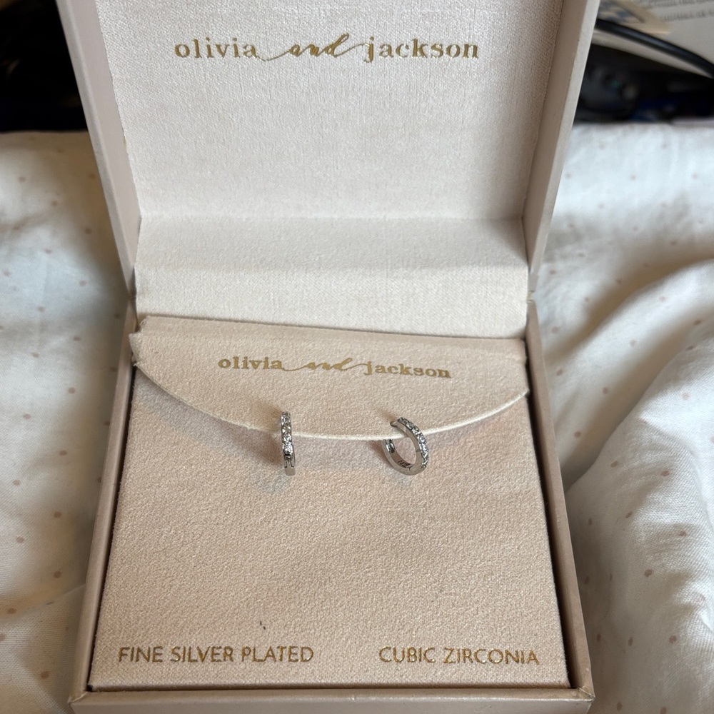 Olivia and Jackson Silver Plated Cubic Zirconia Huggie Hoop Earrings